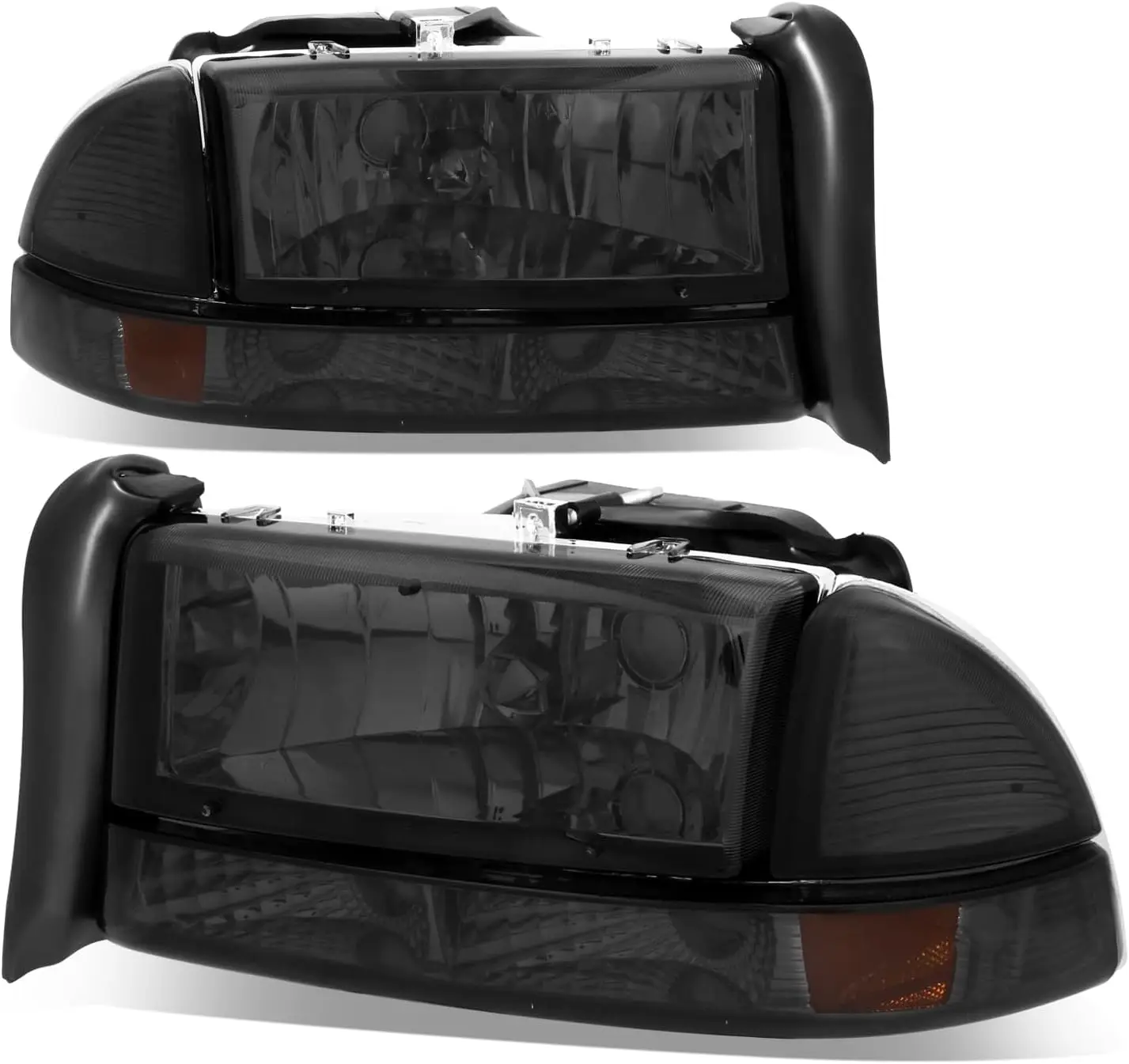 

Pair of Smoked Housing Amber Corner Headlight w/Bumper Lamps Compatible with Dodge Dakota Durango 97-04