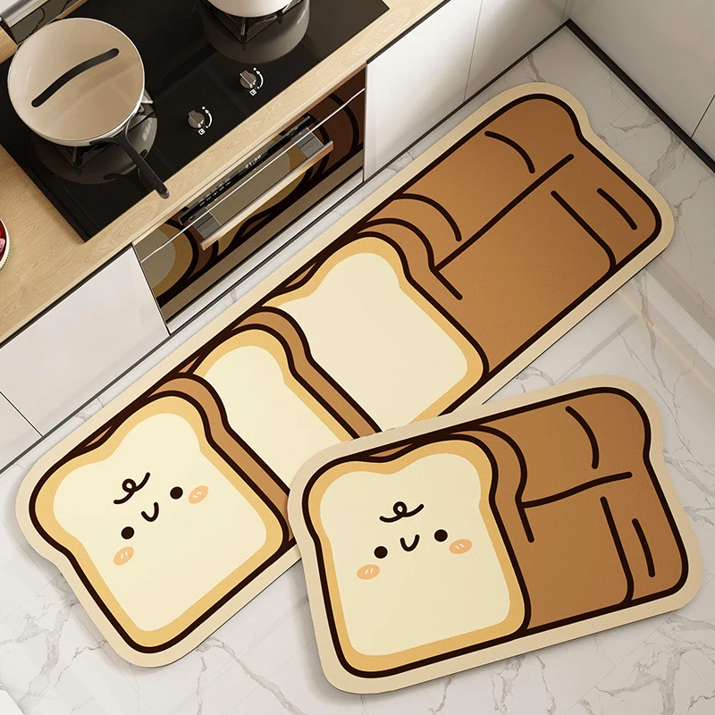 Crystal Velvet Kitchen Mat Non-slip Foot Mats Cartoon Food Breads Shape Carpet for Living Room Absorbent Bathroom Rug Doormat