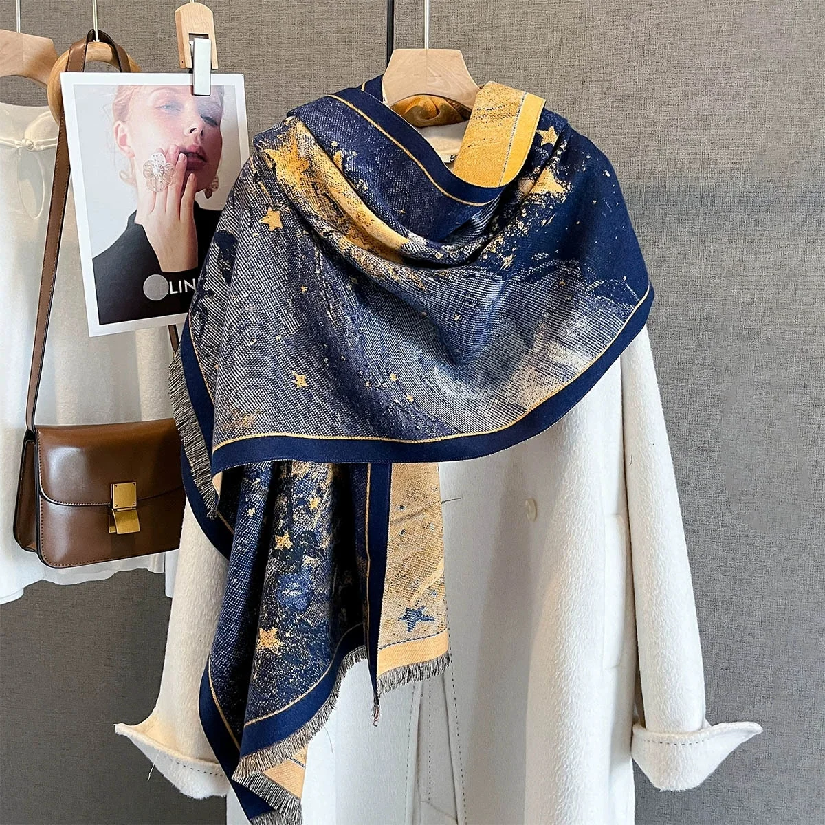 

Брендовый дизайн, шарфы, женский осенне-зимний утепленный шарф, имитация кашемира, картина маслом, шаль, теплое холодостойкое ветрозащитное одеяло