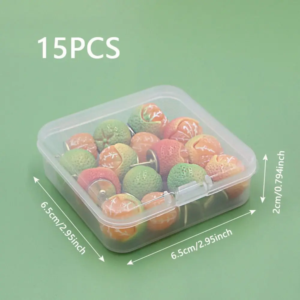 15Pcs Portable Creative Simulated Fruit Push Pins 3D Reusable Orange Pushpins Cute Multifunctional Thumb Tacks Stationery