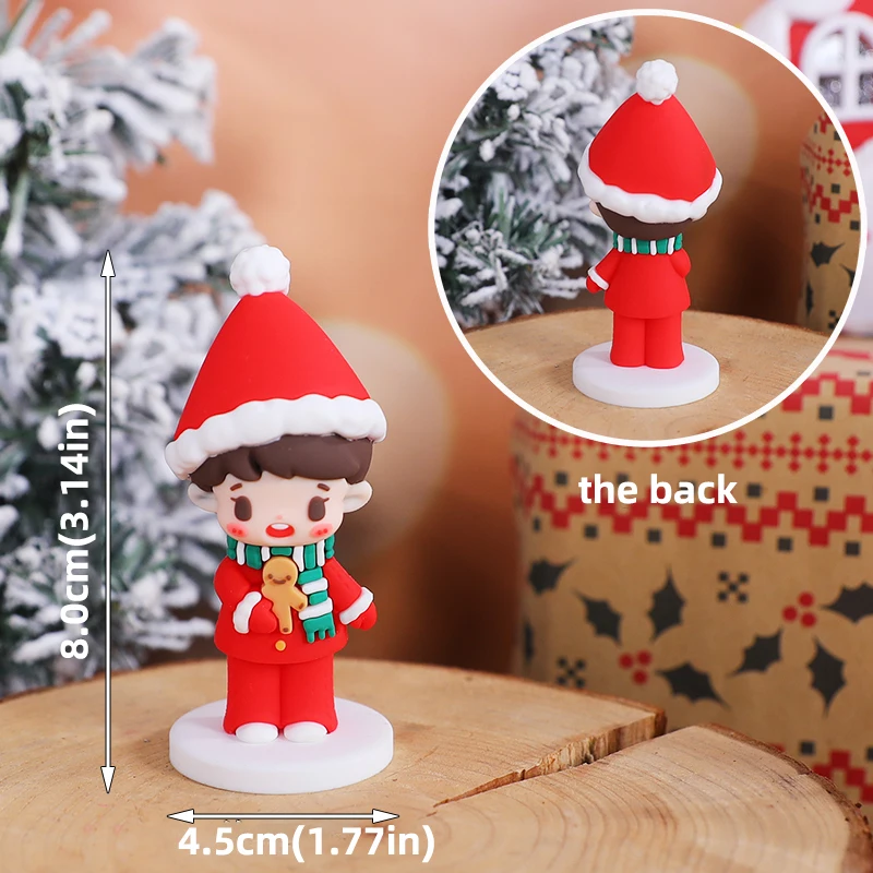 Weihnachtsbär-Kuchenaufsatz, roter Pullover, grünes Hemd mit Regenbogenbogen, Geschenkbox für Urlaub, Party, Kuchendekorationen, Puppenornament – Detail 22