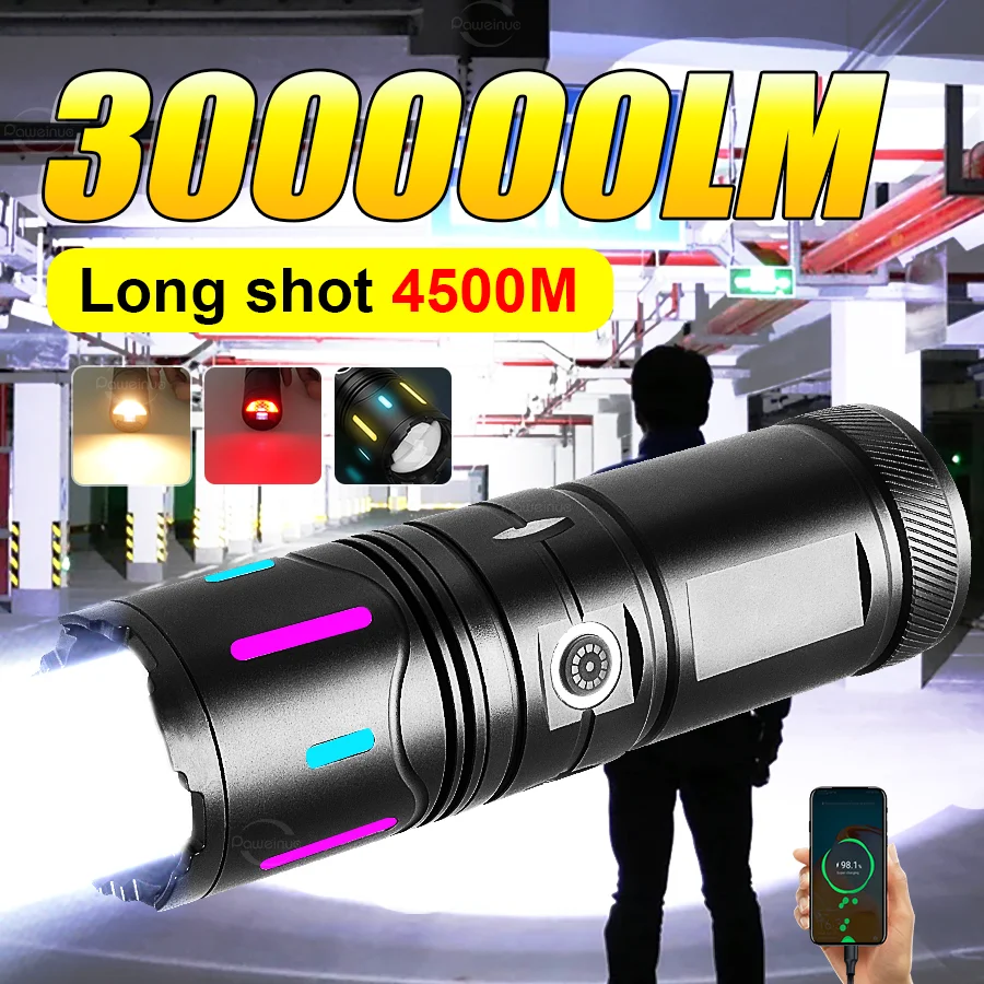 

500000 LM супер яркий фонарик USB перезаряжаемый светодиодный дальний свет 4500 м тактический фонарь уличный водонепроницаемый фонарь для кемпинга и рыбалки