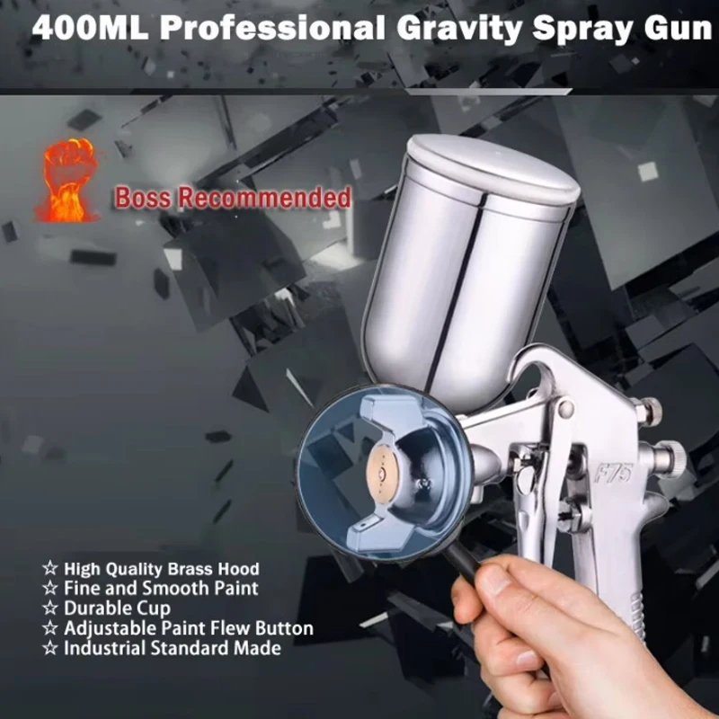 F-75 Spray Gun 1.5mm Nozzle with Cup Silver Handle Adjustable Color Spray Gun for Automotive Furniture Parts Painting