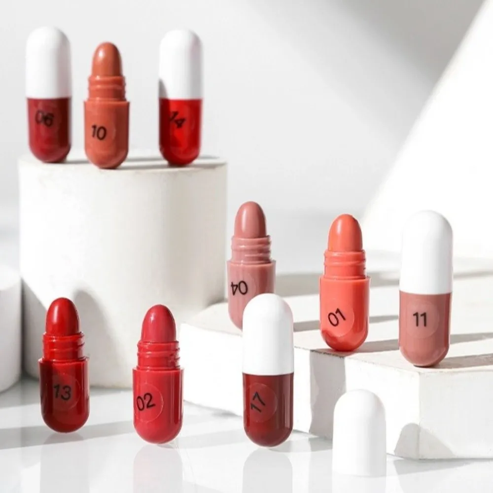 18pcs Soft Matte Finish Capsule Lipstick Set Long Lasting Non-Sticky Texture Lip Gloss Stick Travel Size Mini Lip Balm