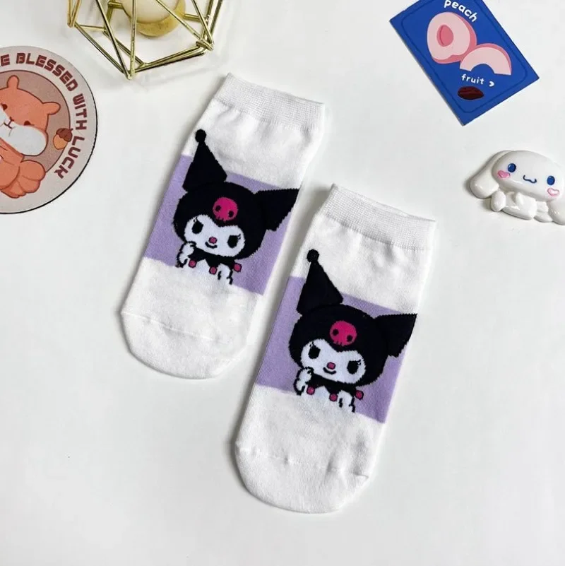 Kawaii Sanrio Cinnamoroll My Melody Anime Cotton Socks Cute Hello Kitty Kuromi Cartoon Ins Boat Stocking Gifts for Girls Boys