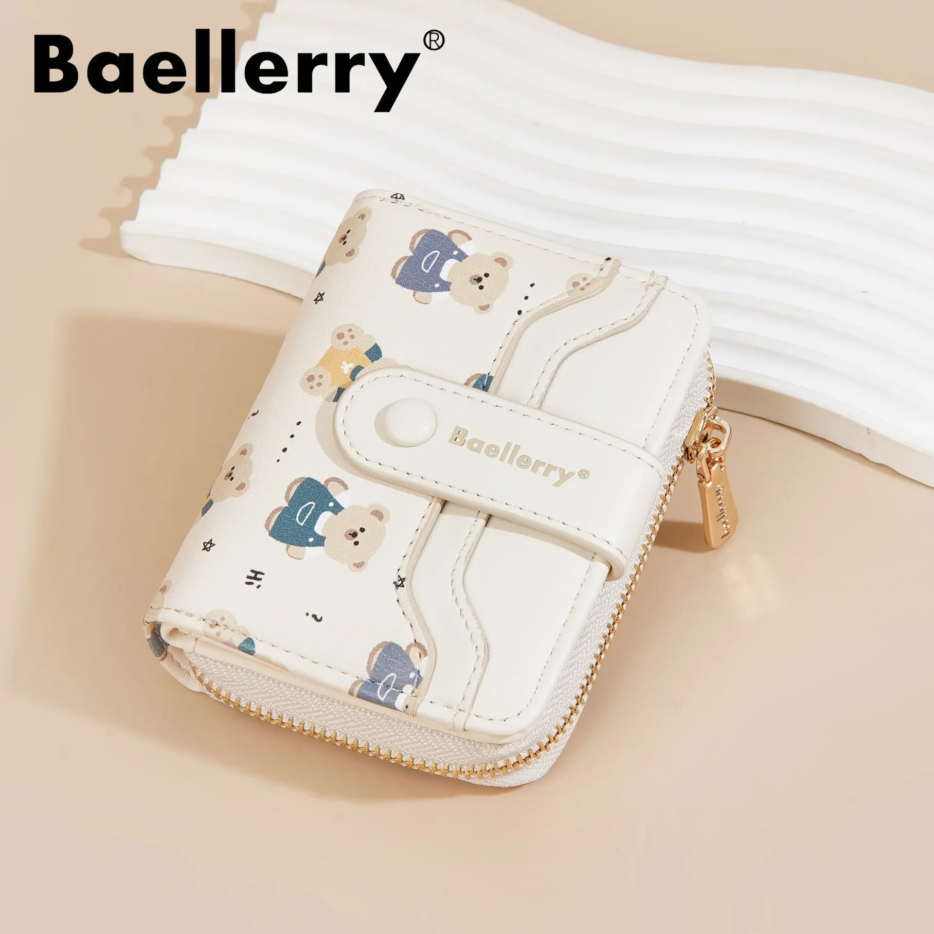 

Women's Cute Wallet Lovely Bear Pattern Card Holder PU Leather Fashion Zipper Hasp Short Coin Purse Small Wallets for Female