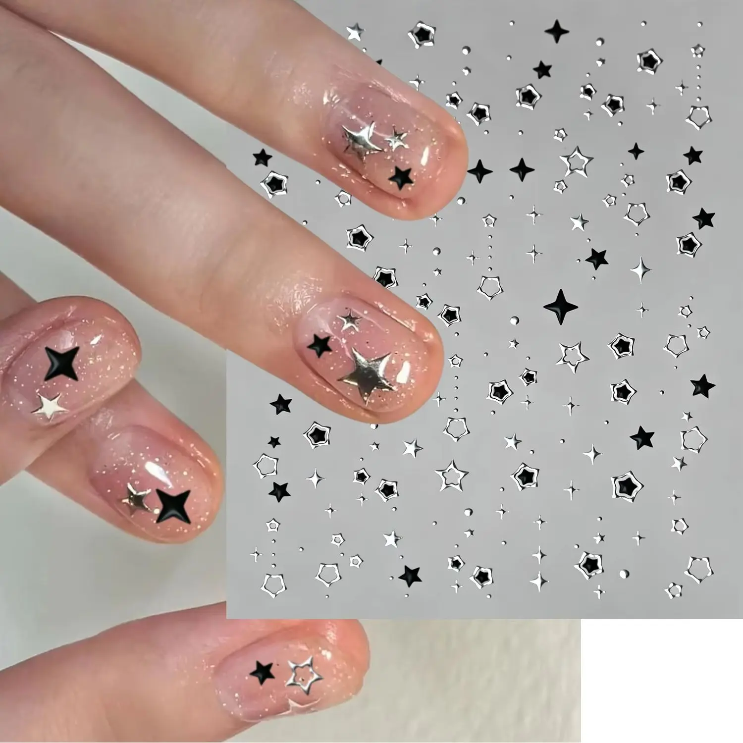 1Pc 5D Star Nail Stickers Black Silver Bronzing Five-Pointed Star Self Adhesive Decals Y2K Starlight Pentagram Manicure Sliders