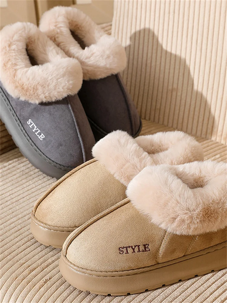 Msfilia Winter Large Size Thick Bottom Indoor Suede Slippers Casual Velvet Fur Cotton Shoes Women Anti Slip Slippers