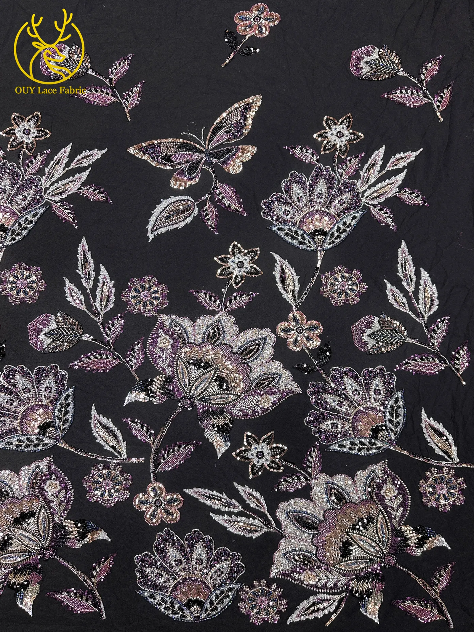Nigerianischer schwerer Perlenstickerei-Blumen-Spitzenstoff 2026 – Französischer Pailletten-Perlen-Tüll-Spitzenstoff für Hochzeitskleider zum Nähen – Detail 6