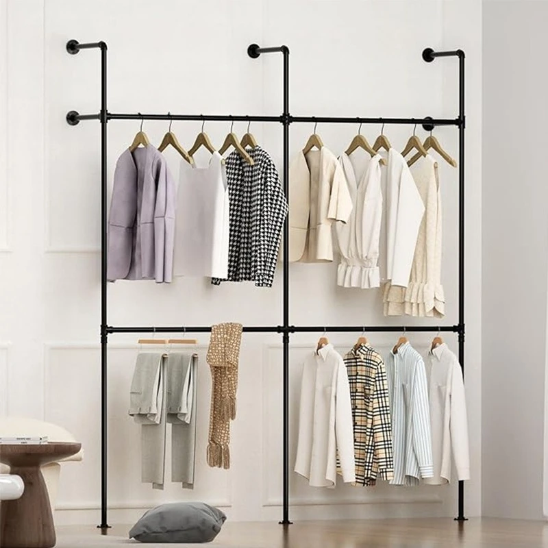 Metal Freestanding Clothes Rack, Simple Assembly Open Wardrobe & Coat Stand with Storage Shelves for Walk-in Closets & Bedrooms
