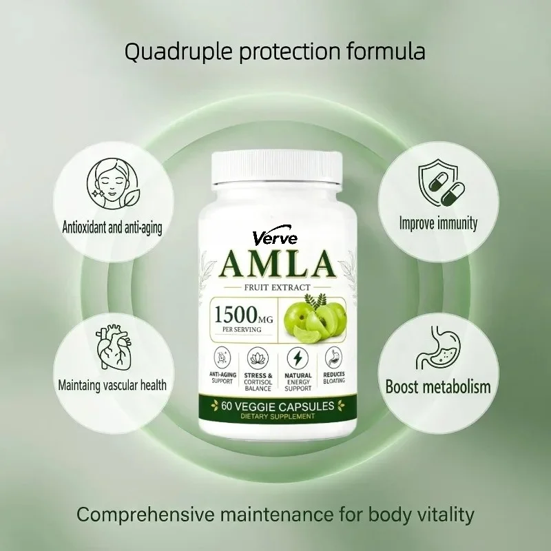Amla fruit supplement of Indian blackcurrant, 1500mg, 60 capsules of antioxidant, promotes digestion and energy health