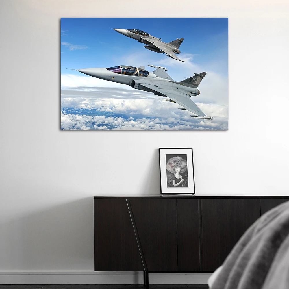 Fighter Jet JAS 39 Griffin Posters Canvas Printing Painting Modern Art Home Room Bedroom Wall Decor