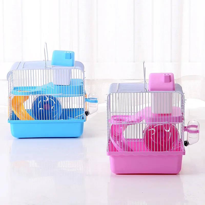 Double-storey Villa-shaped Wire Cage With Feeding Bowl, Running Roller Skating Toy Small Castle, Double-layer Hamster Cage