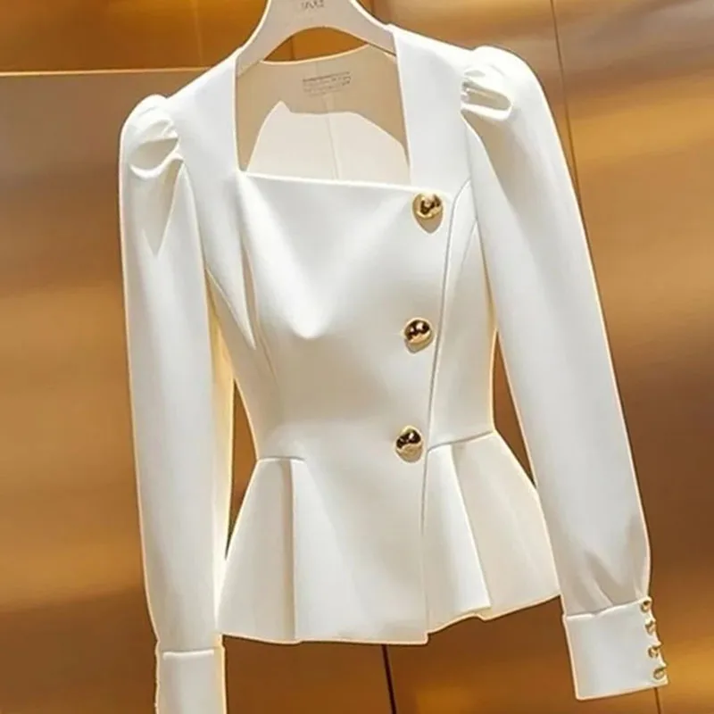 

Лето 2022, темпераментная рубашка с длинными рукавами и поясом, новая возрастная корейская версия, женская блузка с квадратным воротником