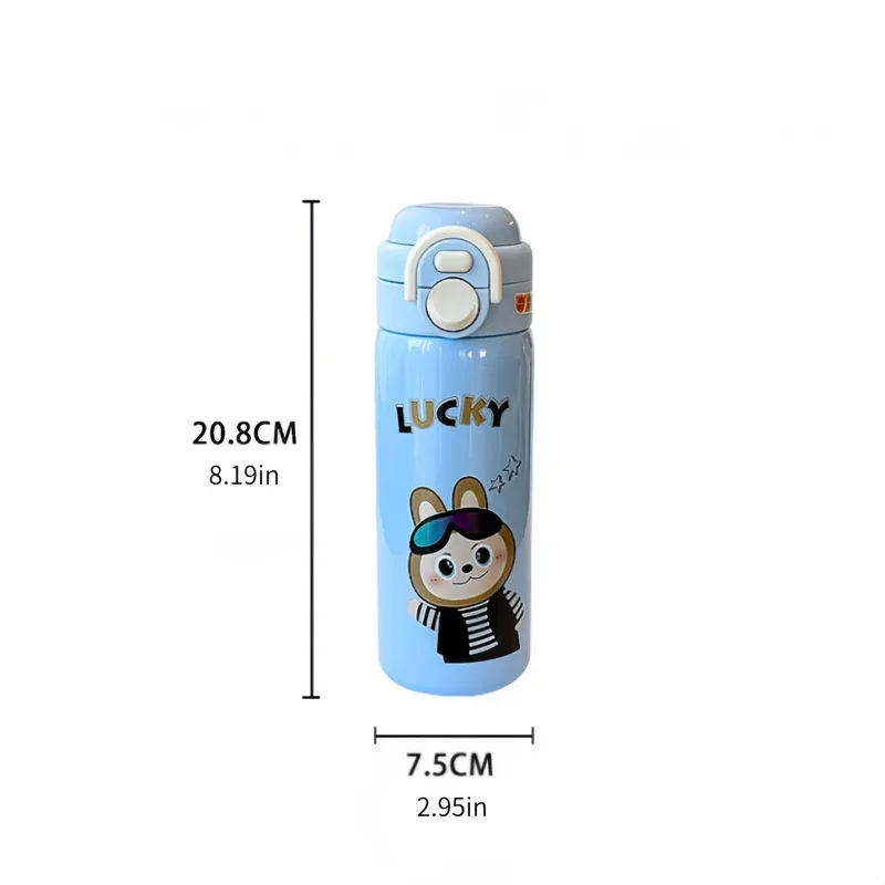 500ml kids stainless steel insulated water bottle, vacuum thermos mug for school, leakproof hot cold drink cup view 6