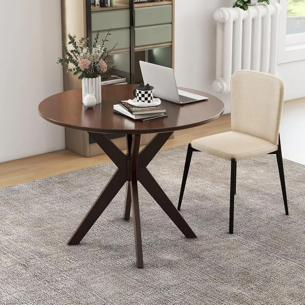 

Круглый обеденный стол из орехового дерева на 36 персон с перекрестными ножками-опорами, в винтажном стиле, идеально подходит для небольших помещений и бистро