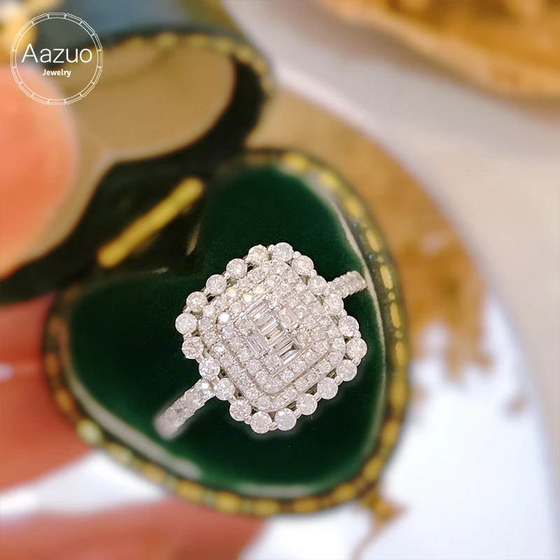 

Aazuo Engagement Jewerly 18K White Diamonds 0.95ct 18K Solid Gold Square Rings Upscale Trendy Senior Party Fine Jewelry Hot Sell