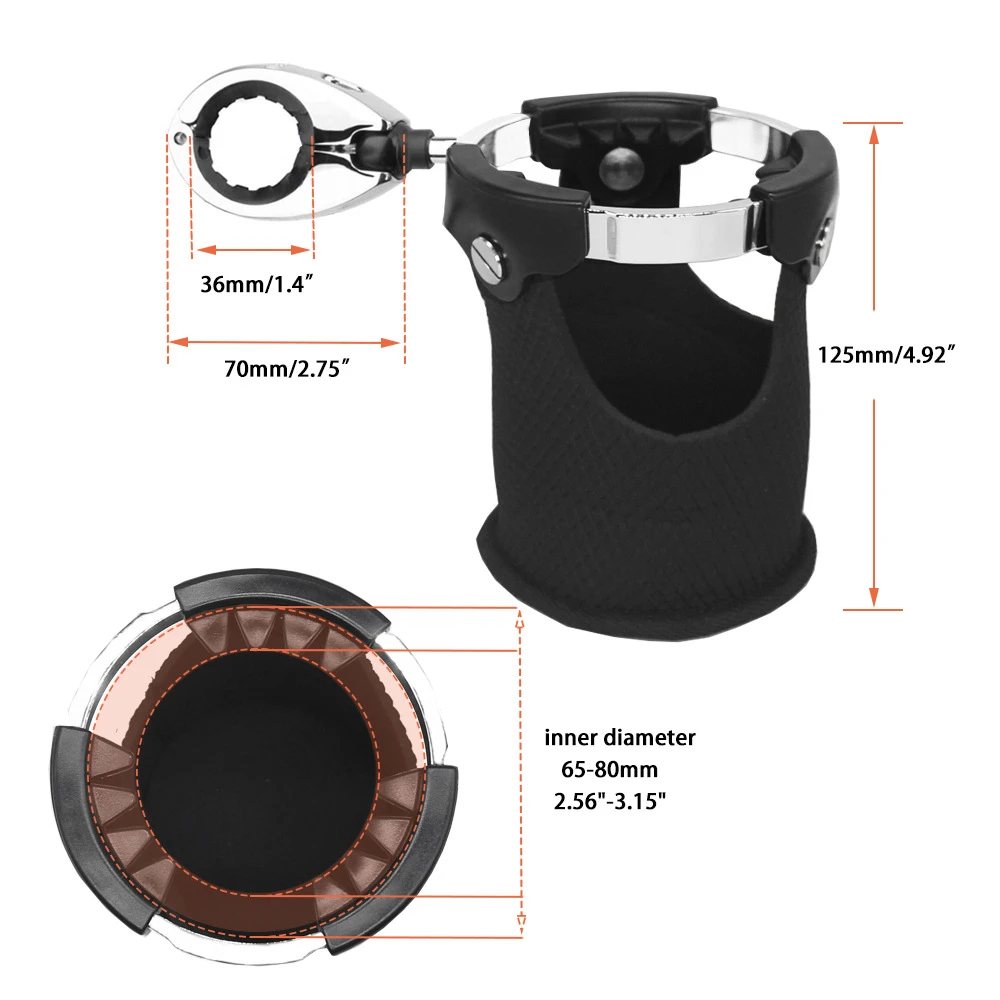 Motorcycle Cup Holder with 360°Swivel Ball-Mount Large Boat Drink Holder with Basket Metal Handlebar Mount