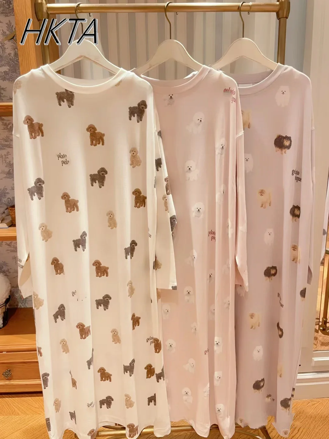 Japanese Long-sleeve Pure Cotton Long Dress Cute Cartoon Nightdress Women's Autumn New Thin Knee Nightdress Loose Loungewear