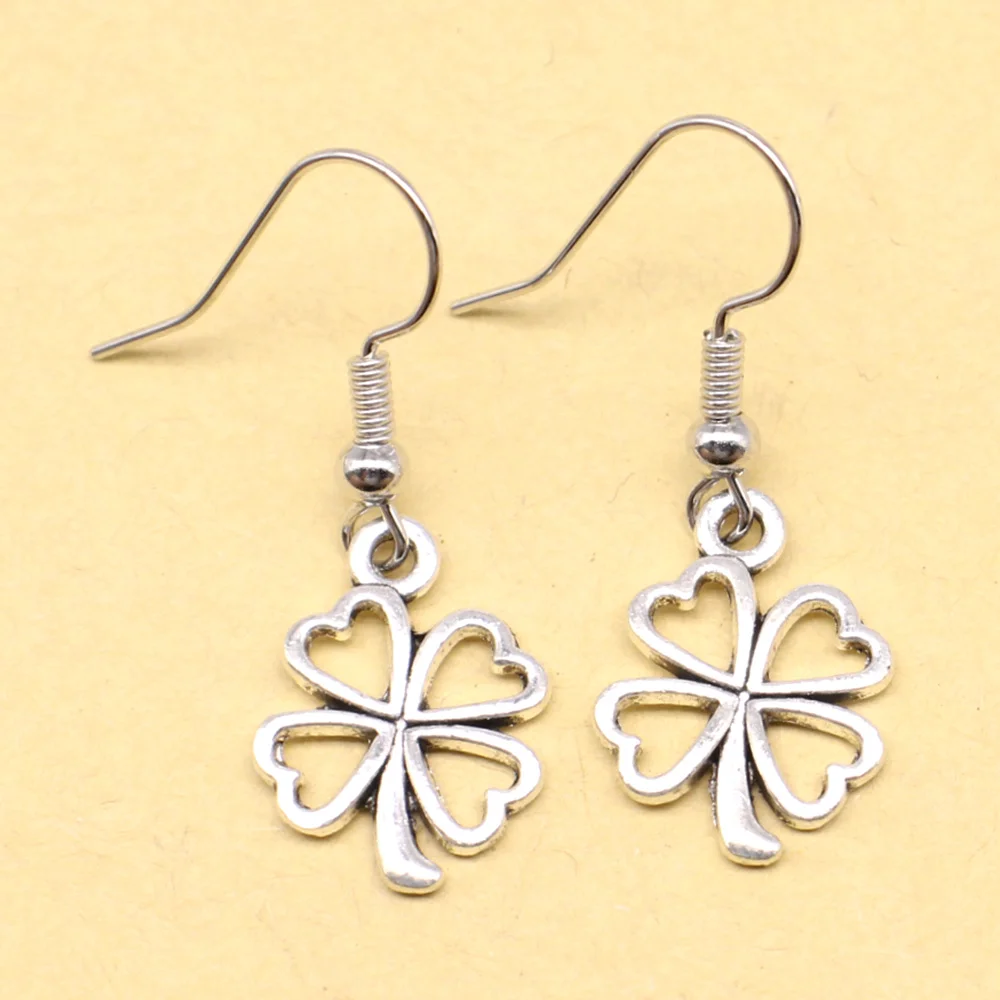 1 Pair Four-leaf Clover Earrings Man Girls Jewelry 13x17mm