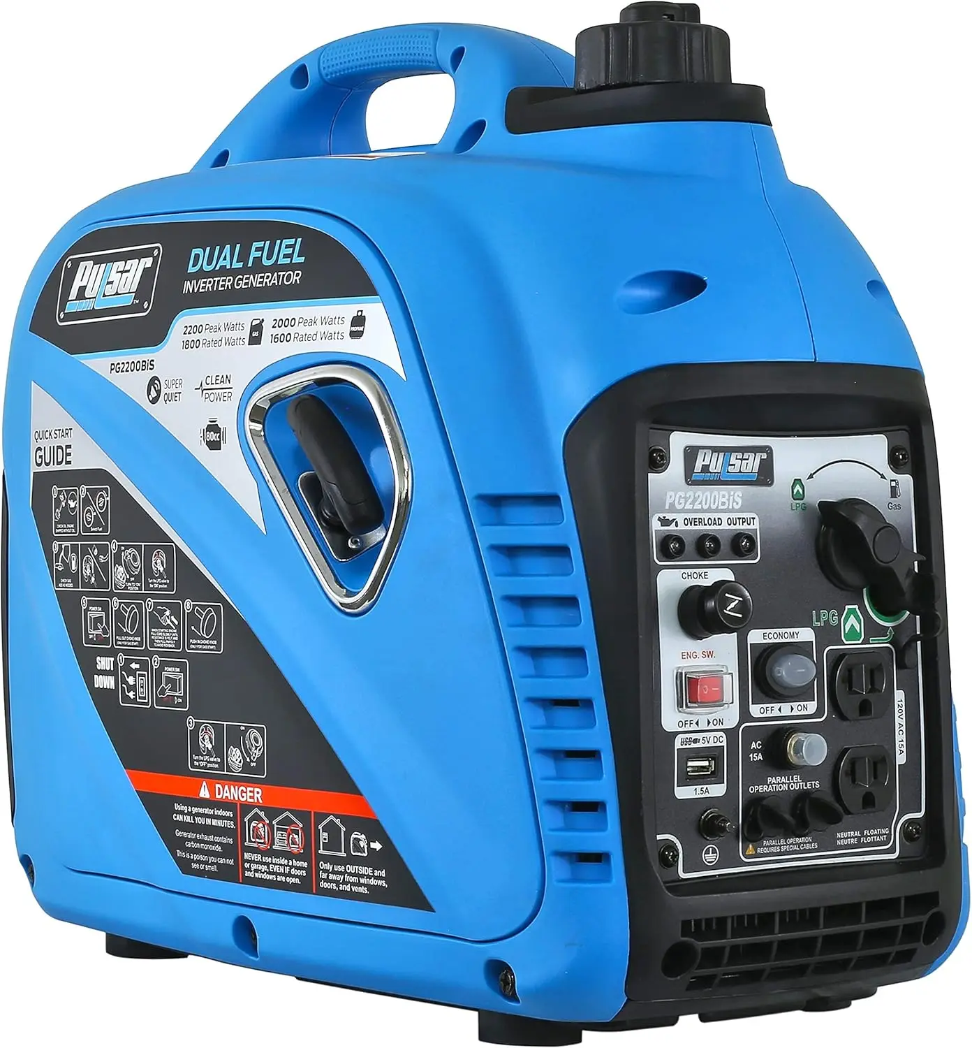 

2,200W Portable Dual Fuel Quiet Inverter Generator with USB Outlet & Parallel Capability, CARB Compliant, PG2200BiS