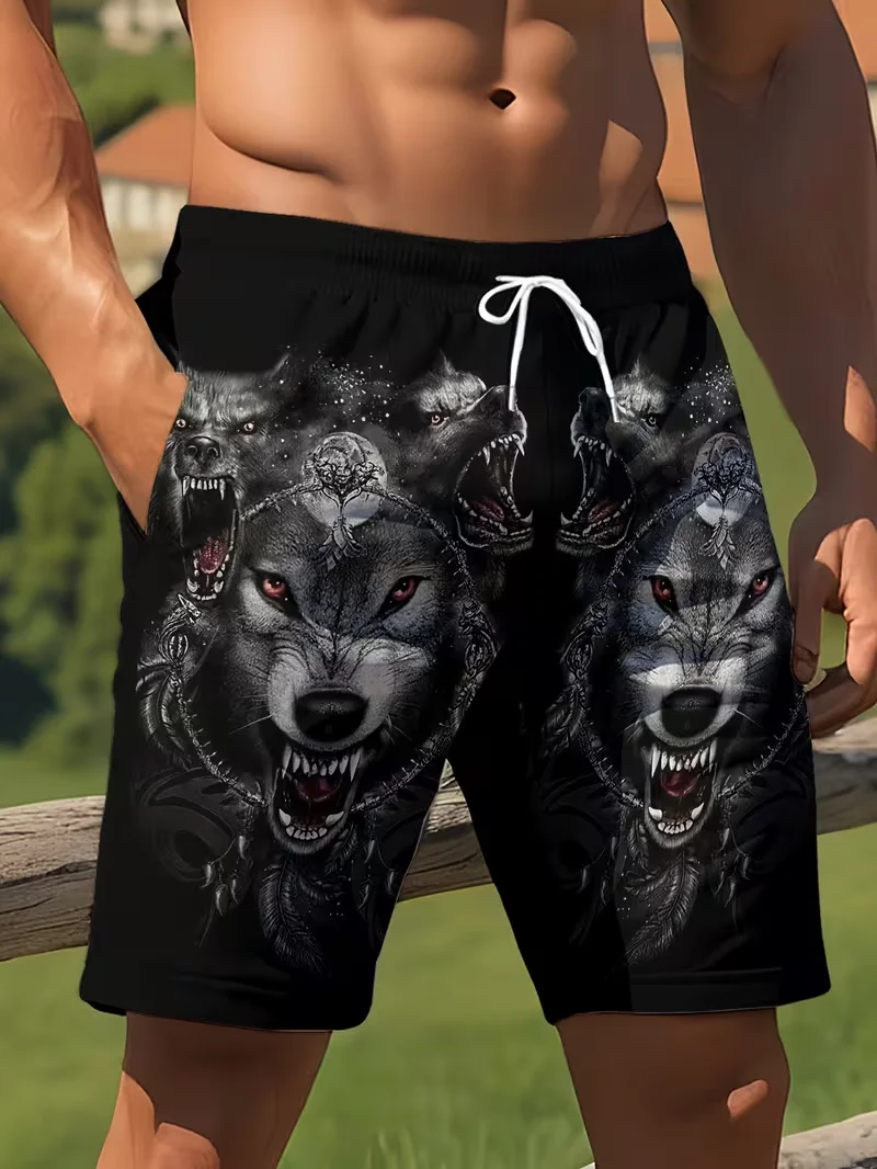 

Волчий рёв над горами и морями! Быстросохнущие спортивные повседневные шорты с 3D-принтом волка для пляжного отдыха