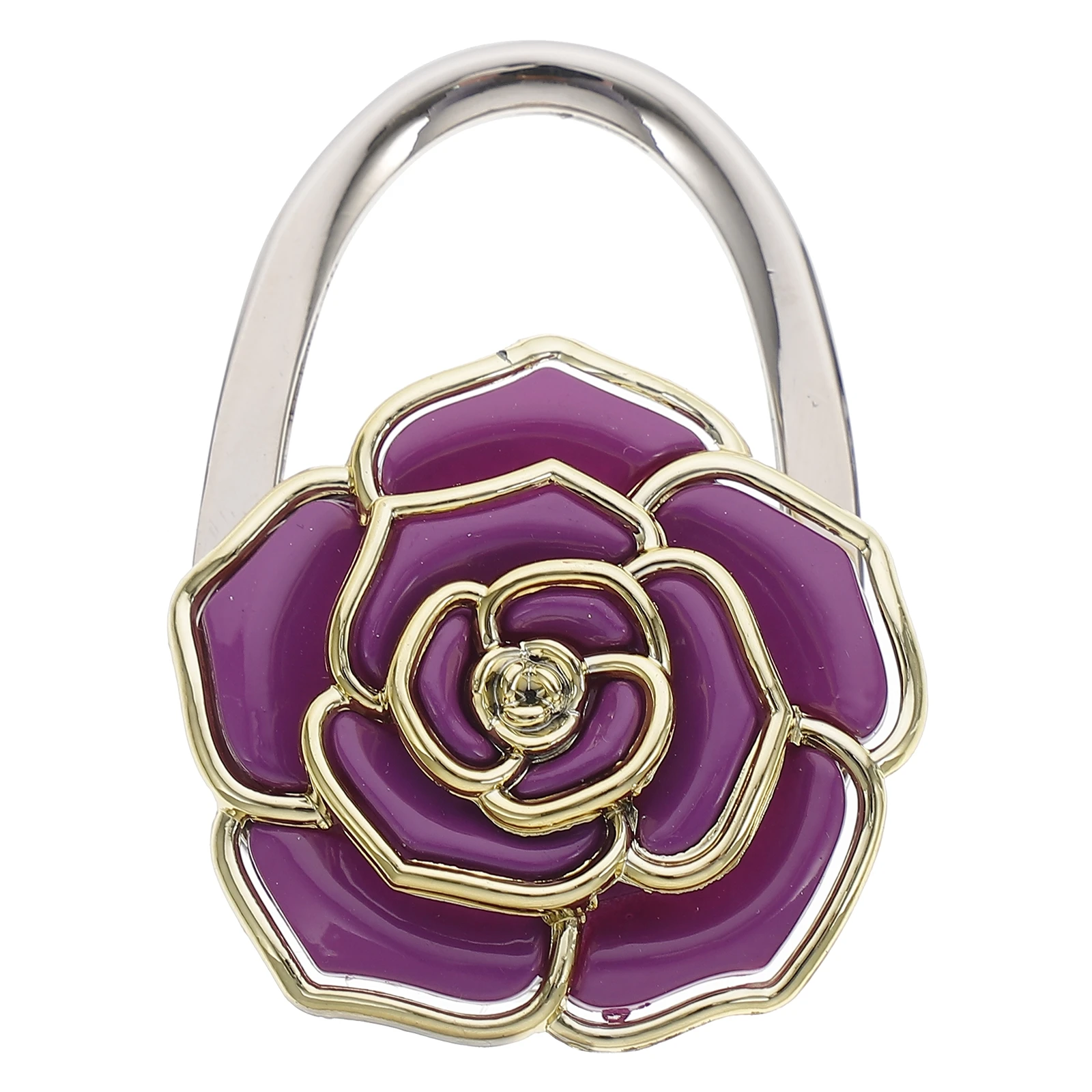 

Lock Clasp Handbag Hanger Purple Foldable Table Hook For 50Mm Desk Thickness Bag Holder Flower Design Zinc Alloy Acrylic