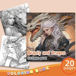 1PC Dragon Girls Coloring Book Drawings for Kids Teens Adults Creative Inspirational Stress Relief Relaxation 20 Pages