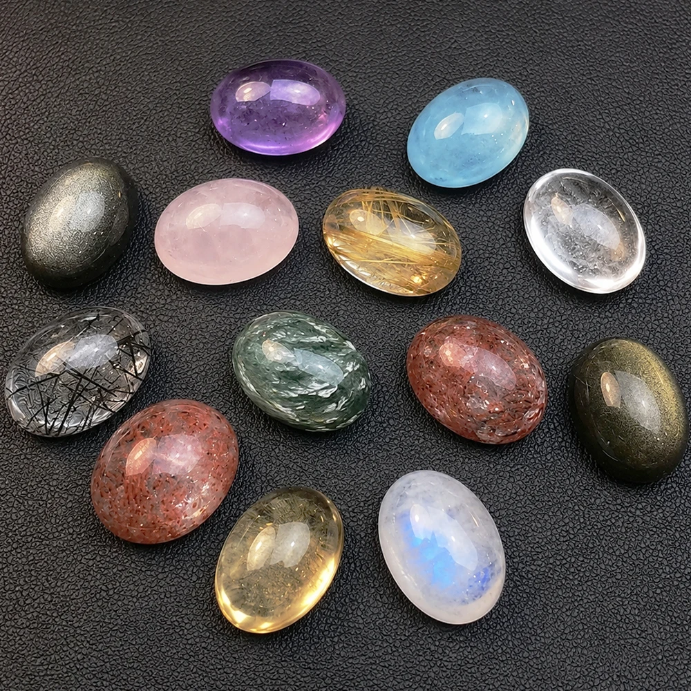 5A Grade Egg Oval Polished Gemstone Natural Material Rutilated Crystal Quartz Loose Gemstone Stone for Handmade Accessories 1PC