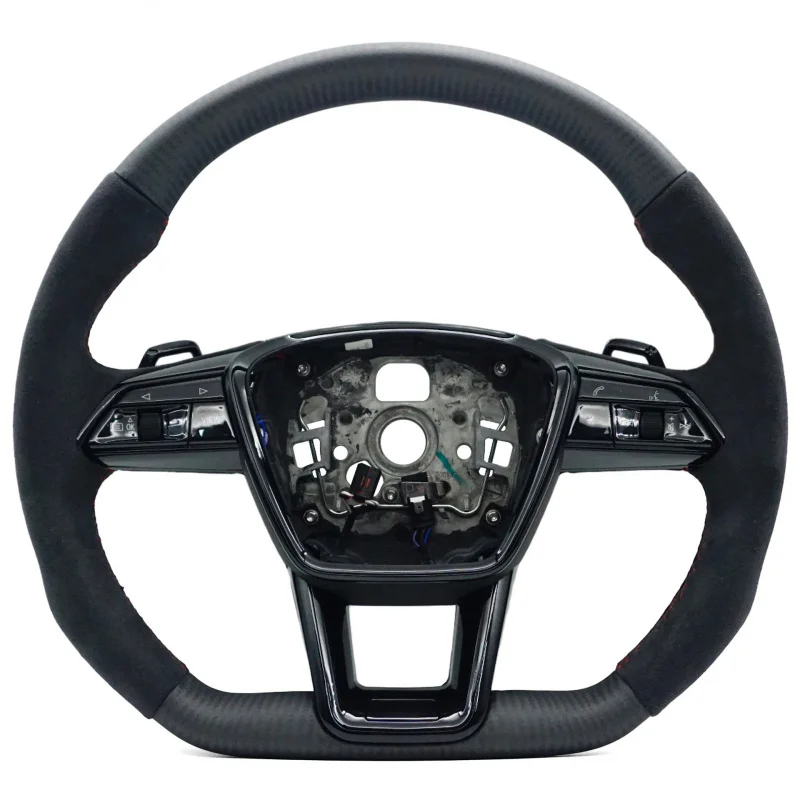 For Audi A6C8 A7 S model, matte carbon semi-suede with red stitching, with buttons, paddle shifters, and heated steerin
