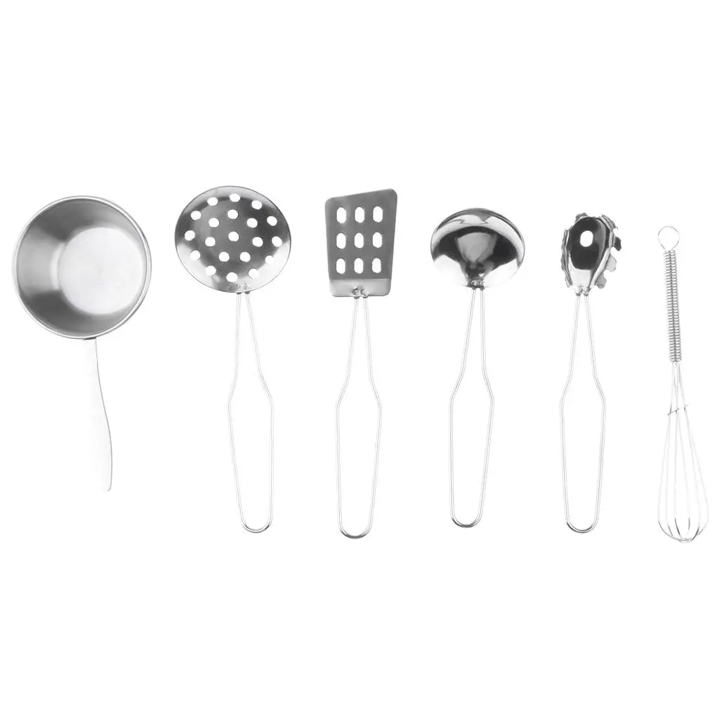 キッズキッチン用品プレイセットC - 鍋とフライパン用のステンレススチールキット6個