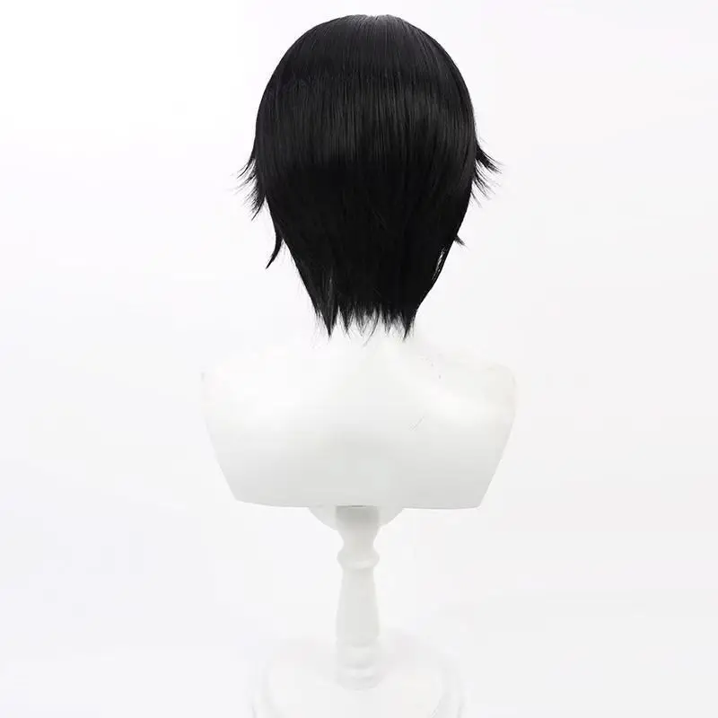 Anime Lelouch Lamperouge Cosplay Wig short black Heat Resistant Synthetic Fiber with Rose net Party Costume Prop image 3