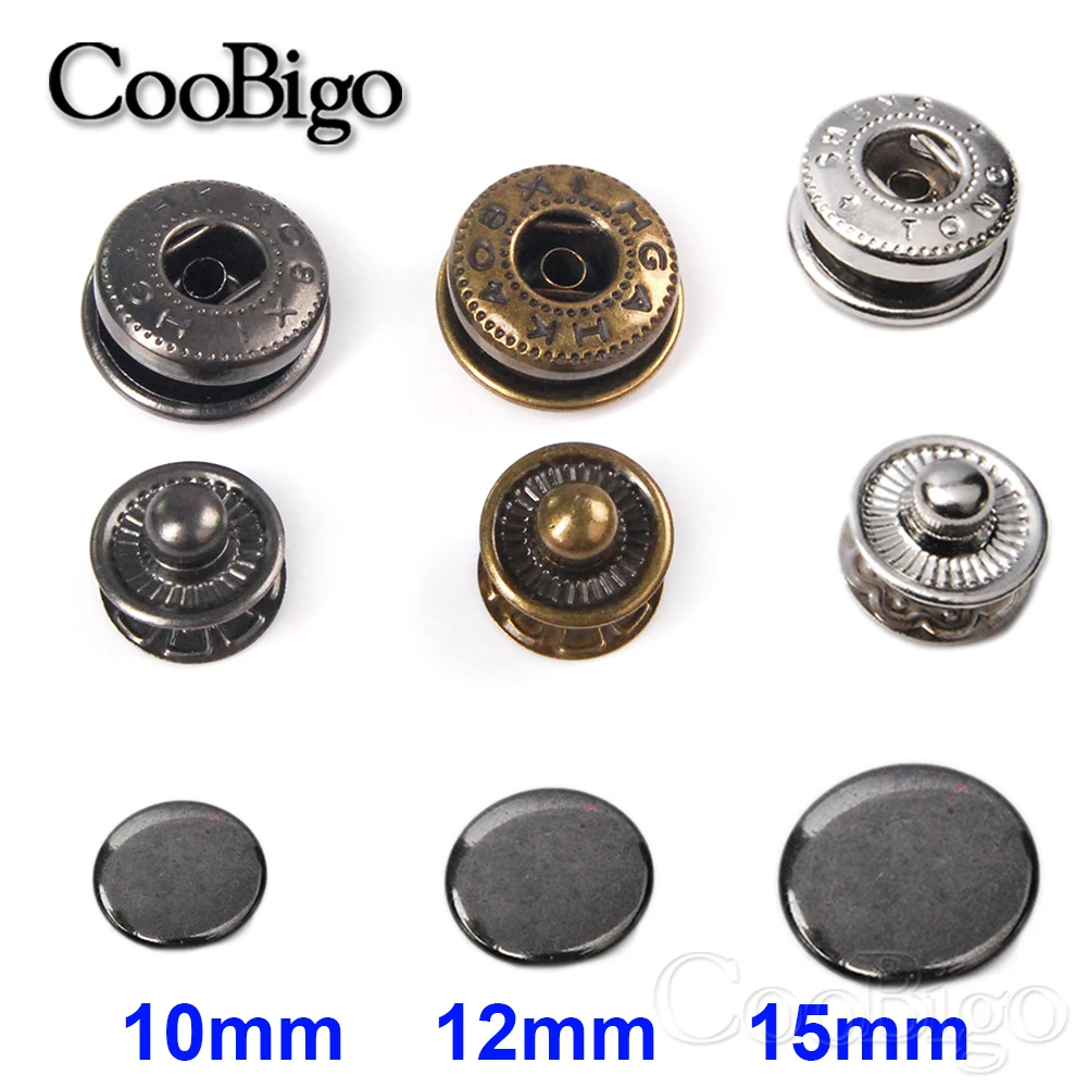 12sets Metal Snap Fasteners Press Studs Sewing Button Sewing Leather Garment Clothes Bags Shoes DIY Crafts 10mm 12mm 15mm