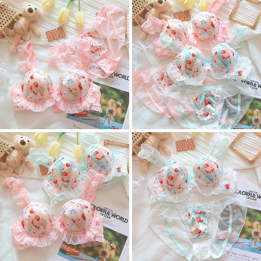 

Bow Lace Girls Bra Set, Non-Padded Wirefree Bralette & Panties, Cute Comfort Underwear for Teens