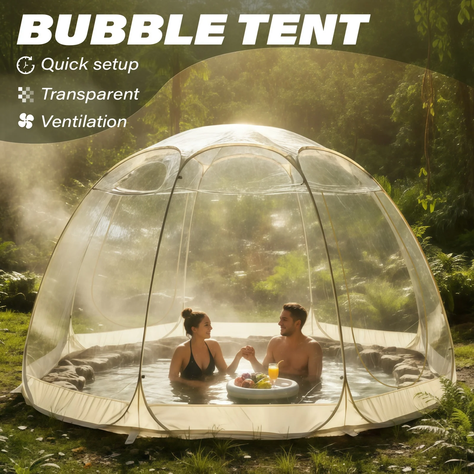 1 Pack Clear Dome Tent, Cozy Bubble Shelter for Lawn Camping, Transparent Outdoor Tent for Family Relaxing.