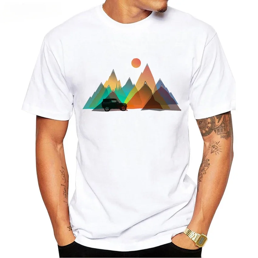 Offroad SUV Car Expedition Mountains Sports T-Shirt Summer Men Short Sleeve Natural Geometry White Casual Tops Hip Hop Boy Tees