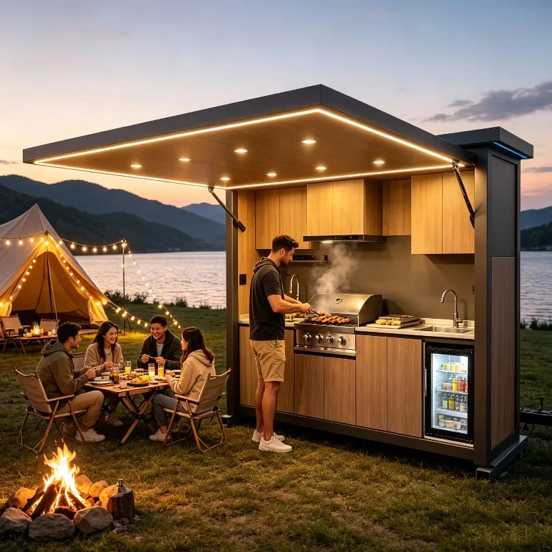 Fireproof Modern Outdoor Cooking Cabinet Wall Mount 304 Stainless Steel Sliding Door For Small Patio Kitchen Station Sale