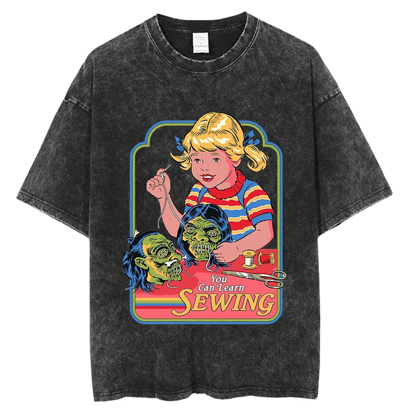 Pullover Vintage T-Shirt Funny demons Tshirt Short Oversize Street Hip Hop Goth Harajuku Y2k Unisex Tops Tees