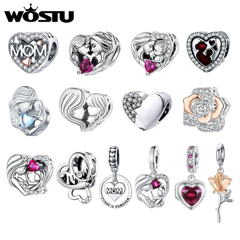 WOSTU Bijoux Fête des Mères Breloques DIY Fleur Rose Compatible Bracelet Collier Vente en Gros