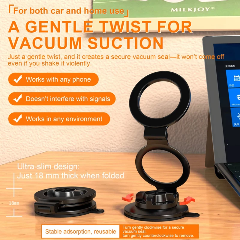 

Magnetic Car Phone Holder Vacuum Suction Dashboard Mount with N54 Strong Magnet 360° Rotation Foldable Rotatable Phone Holder