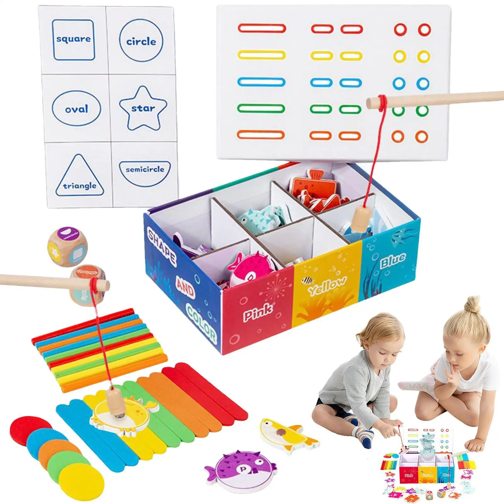 

Color Shape Sorting Box Color Shape Recognition Wood Box Magnetic Fishing Game Classification Activity For Toddler Preschoolers