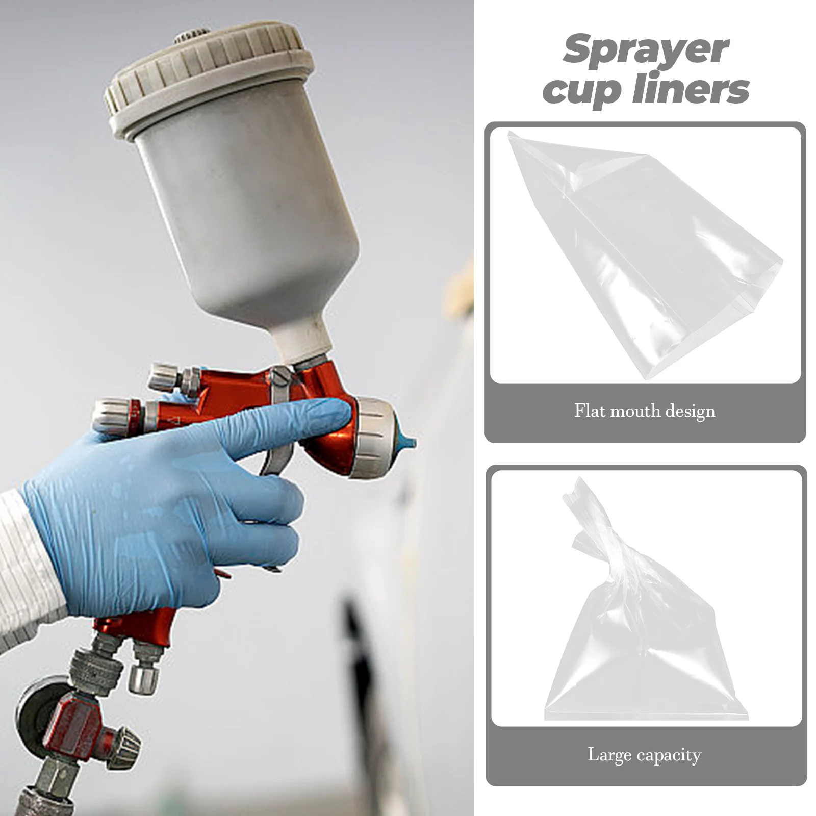 

100Pcs Waterproof Plastic Packaging Bags for Paint Sprayer Cup Liners Disposable Convenient Flat Mouth Design Large Capacity