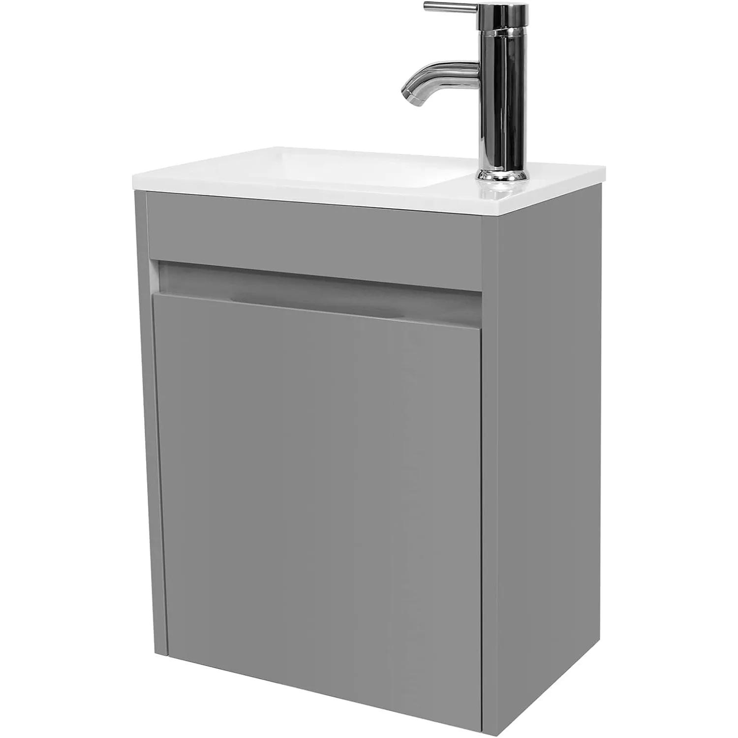 Combinazione di lavabo da bagno piccolo da 16", mobiletto galleggiante a parete verniciato con piano per lavabo in resina, rubinetto cromato per risparmiare acqua ﻿