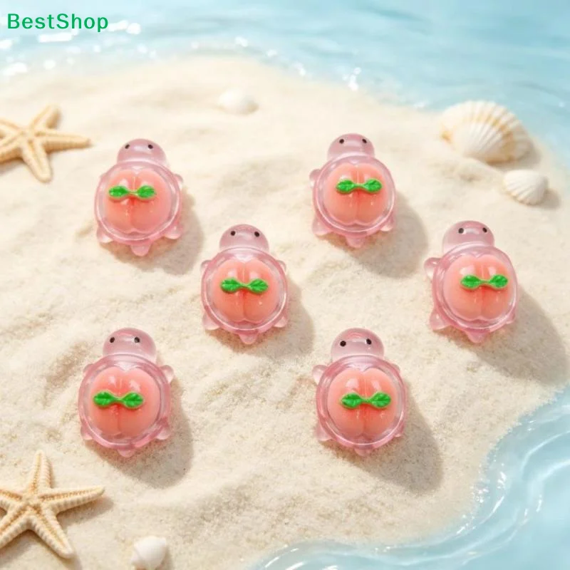 10/20PCS Glow In Dark Cartoon Pink Peach Turtles Figurines Cute Resin Turtle DIY Craft Fruit Turtles For Desk Decor Ornament