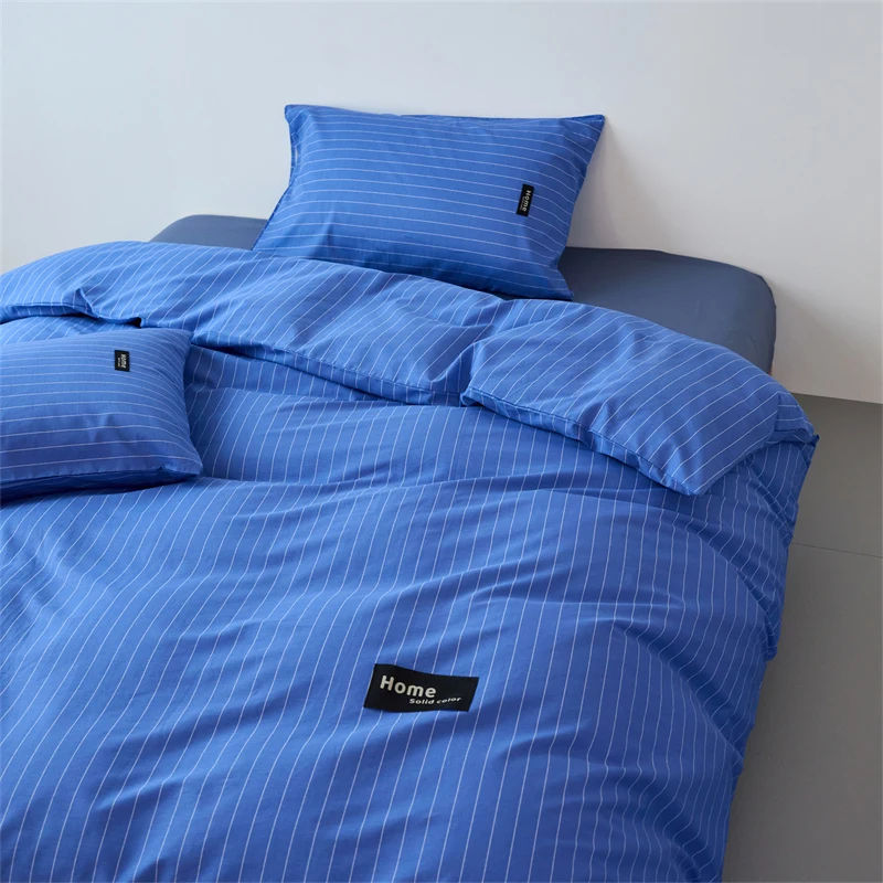 Deep Blue Quilt Cover for Adults Simple Style Comfortable Duvet Cover Single/Queen/King Size Striped Housse De Couette 이불커버