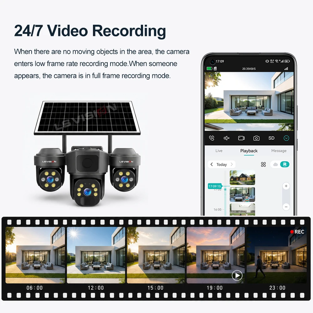 LS VISION 12mp AOV Outdoor 4G /Wi-Fi Camera  3-lens Three-screen Home Surveillance Cameras  Humanoid Automatic Tracking PTZ  Cam