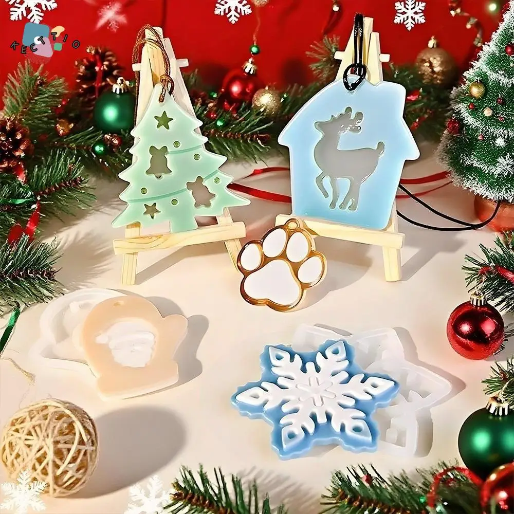 

With Hole Christmas Resin Mold Snowflake Elk Shape Silicone Molds 12 Styles Santa Claus DIY Jewelry Making Hanging Tags