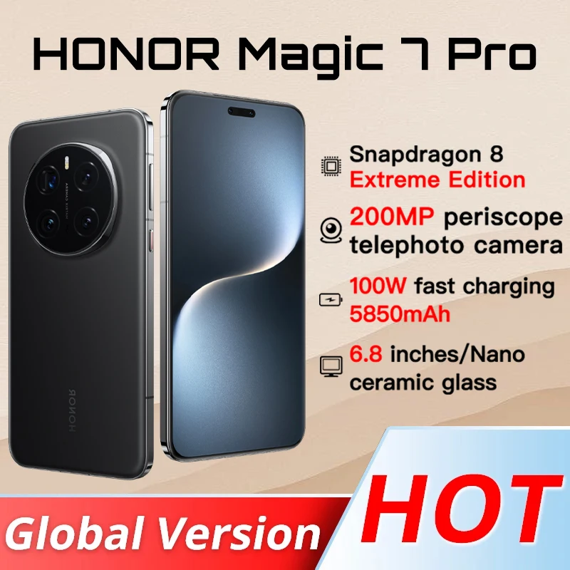 Global Version HONOR Magic7 Pro 5G Phone 6.8'' 120Hz OLED Screen Snapdragon 8 Elite 5850mAh 100W Fast Charging 80W Wireless