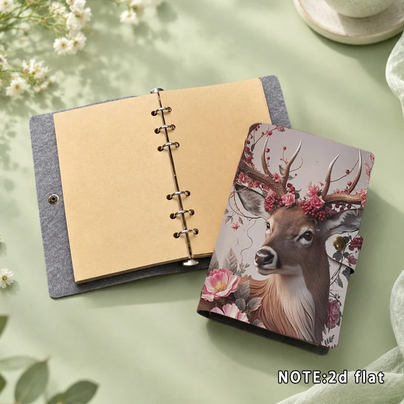 Floral Elk Print PU Leather Journal Notebook Snap Closure with Flower Berry Pattern Travel Diary Handwriting Notebook Gift