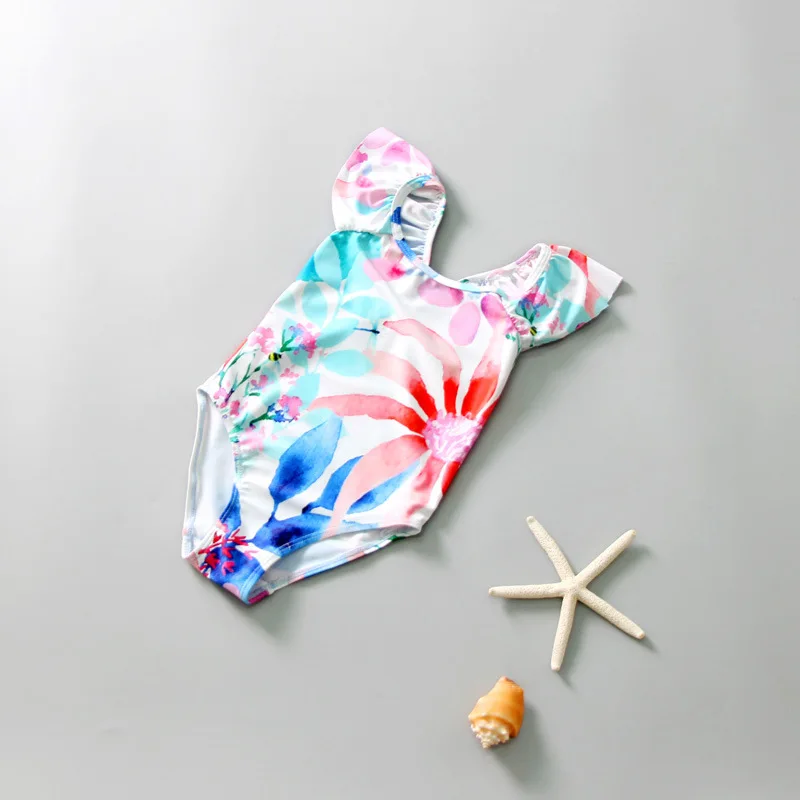 

French Original Children's Swimsuit Girls' One-Piece Swimwear Fresh Floral Print Small and Medium Children's Sun Protection Swim